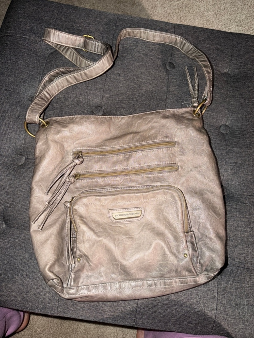 Stone Mountain Accessories Gray Crossbody Bag with Gold Hardware